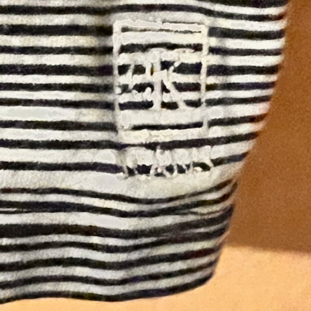 New Calvin Klein Very Light Blue and Black Striped V-neck Shirt, Size Small